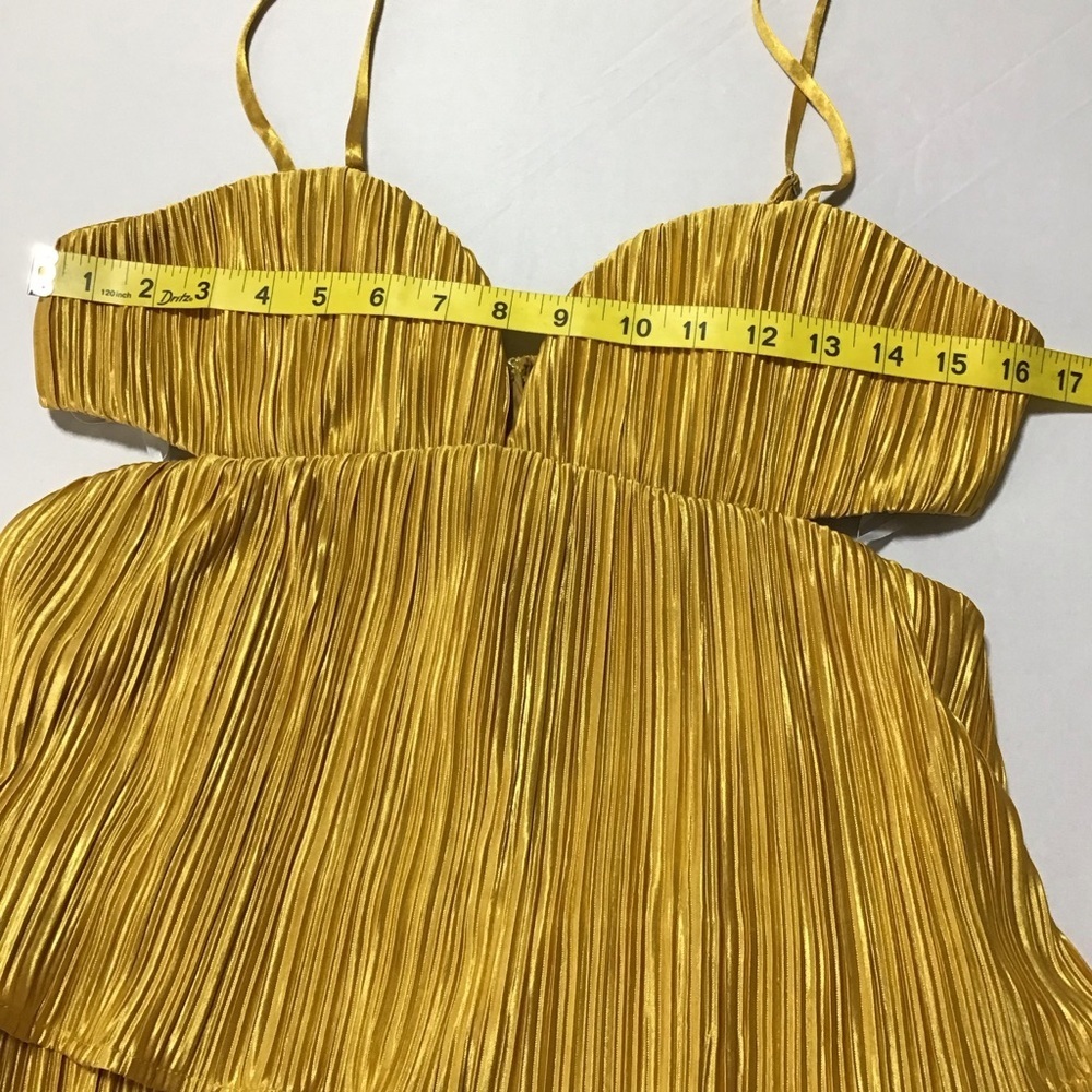 Lulu's Kanya Marigold Yellow Satin Plisse Tiered Maxi Dress - Picture 15 of 16